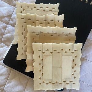 Bone Carved Coasters Scalloped Edges, Set of 4